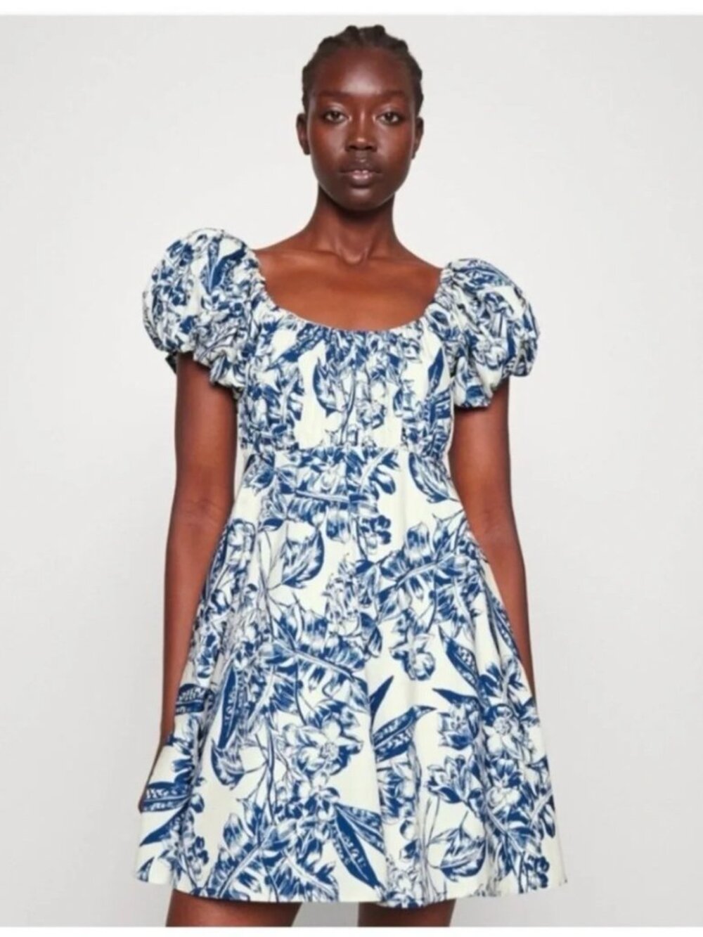 Abercrombie & Fitch Blue White Floral Mini Dress Puff Sleeve Small Cotton Blend